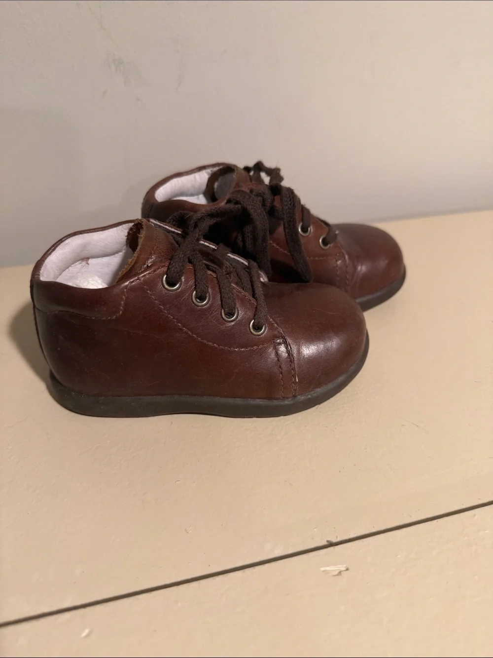 Stride Rite Brown Leather Lace-Up Baby Shoes